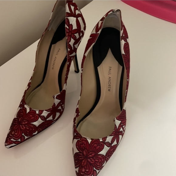 Paul Andrew Red and White Floral Women's Heels - Picture 3 of 5